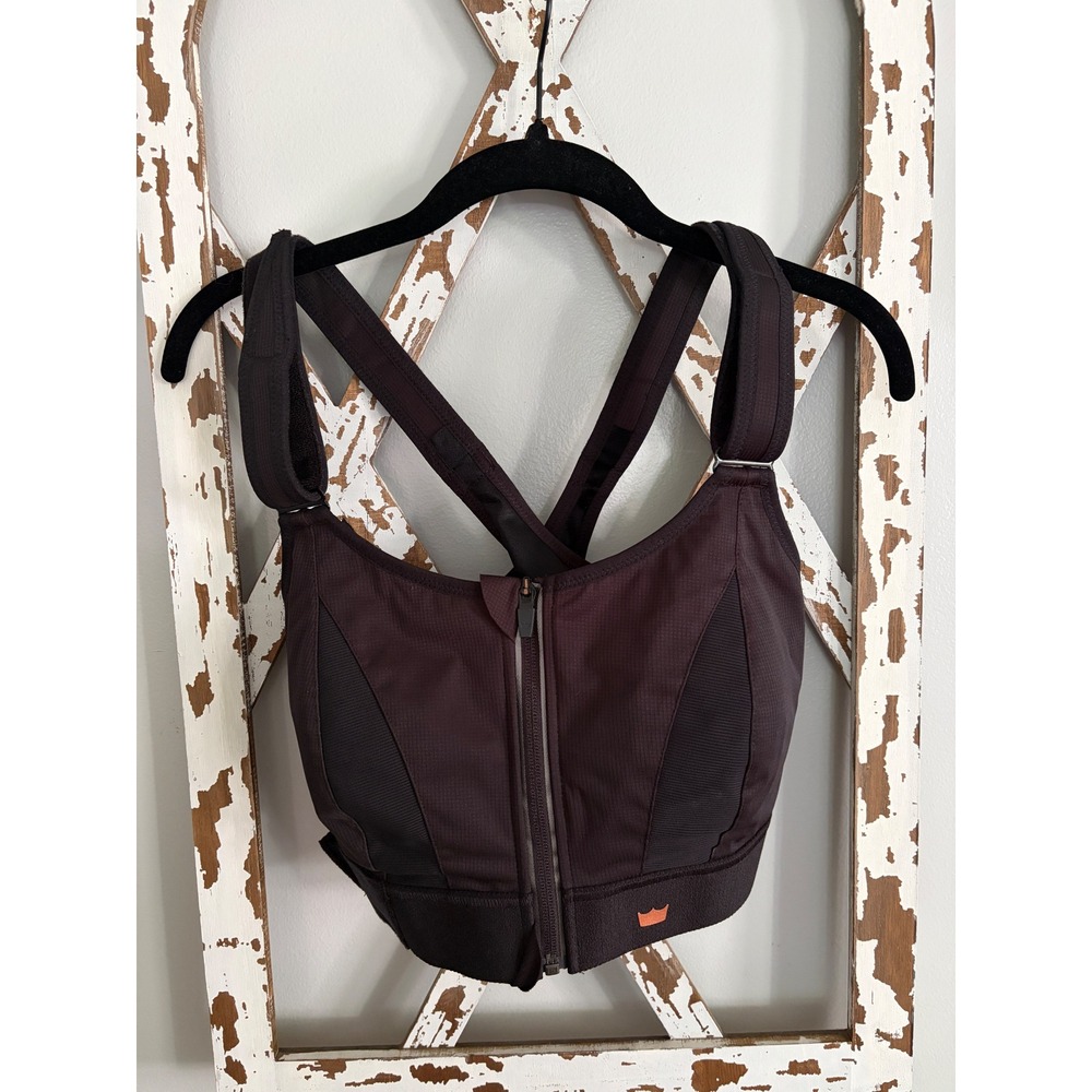 Sport Front-Zip Support Bra - Brown